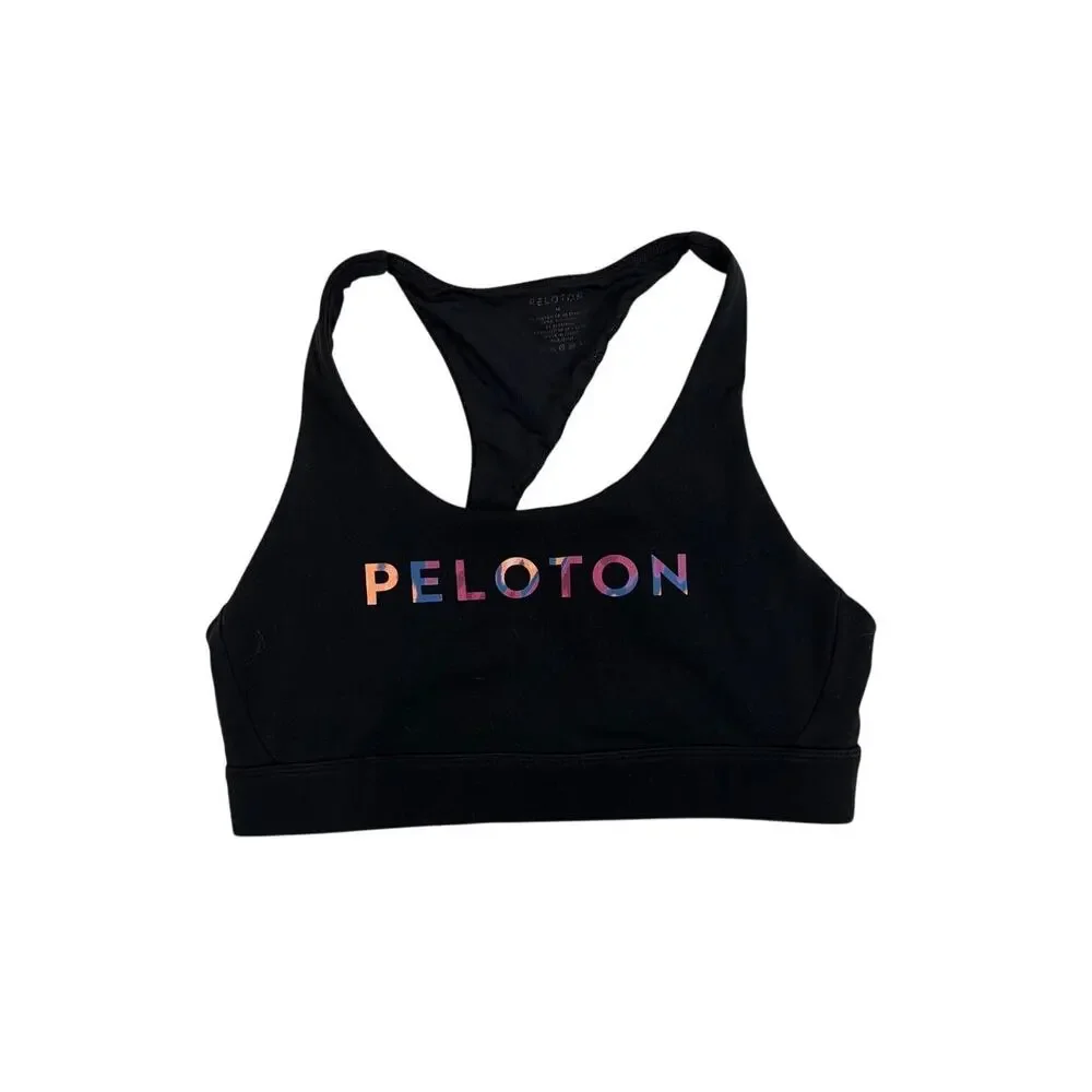 Peloton Cadent Black Pink Strappy Elevate Athletic Unpadded Sports Bra Medium